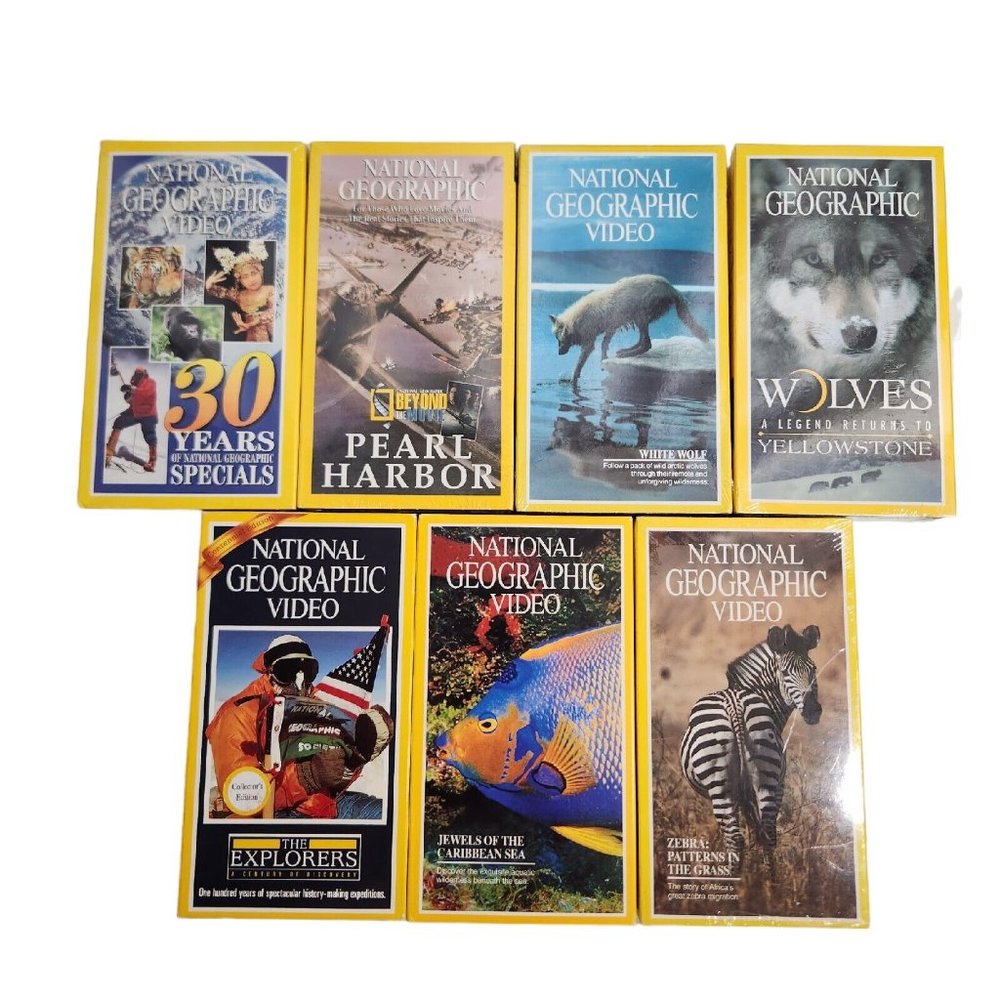 National Geographic 7 VHS Lot Pearl Harbor Wolves The Caribbean Sea ZebRA